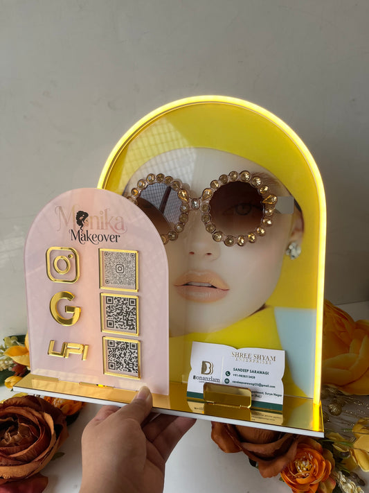 Three Qr scanner for sunglasses display with neon