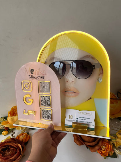 Three Qr scanner for sunglasses display with neon