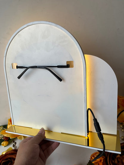 Three Qr scanner for sunglasses display with neon