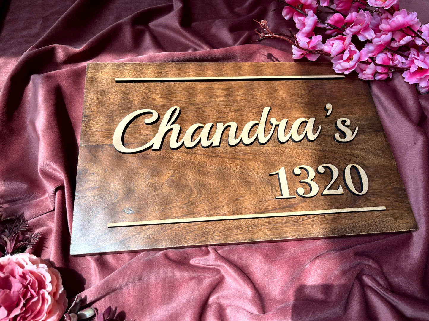 Beige Detailing Wooden Nameplate