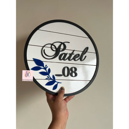 Blue Leaf Wooden Nameplate