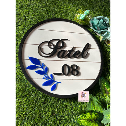 Blue Leaf Wooden Nameplate