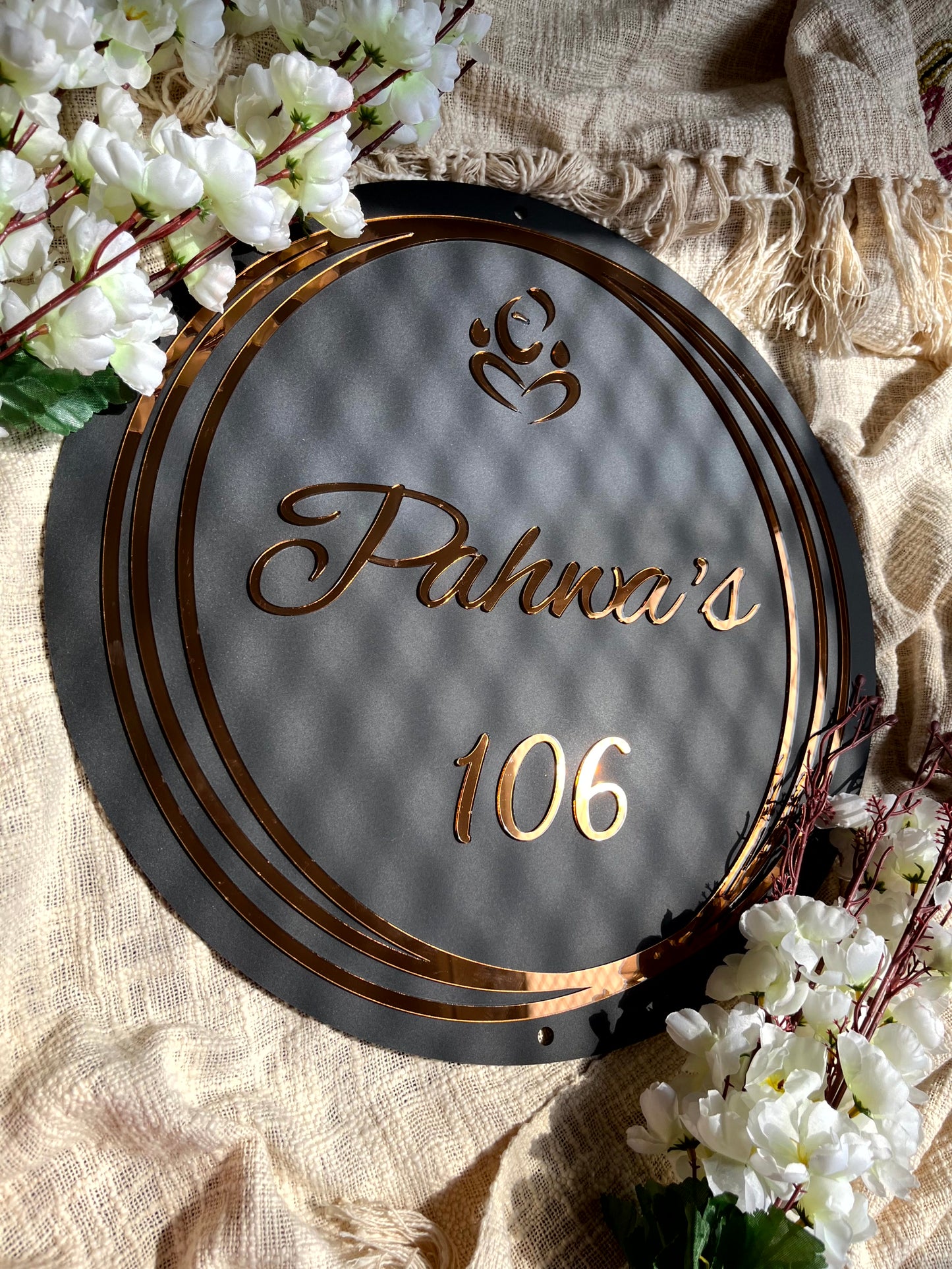 White And Copper Acrylic Nameplate