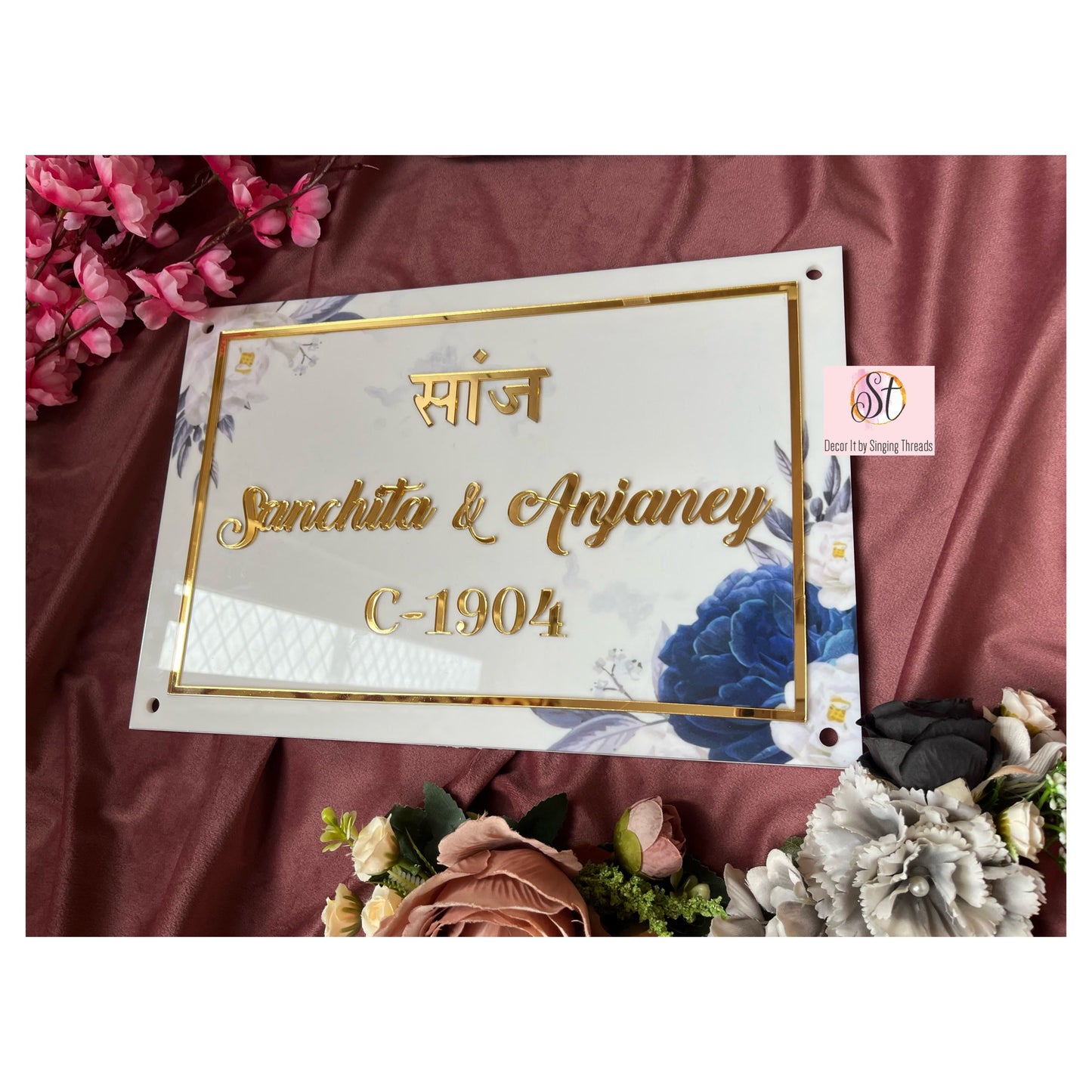 Blue Floral Print Nameplate