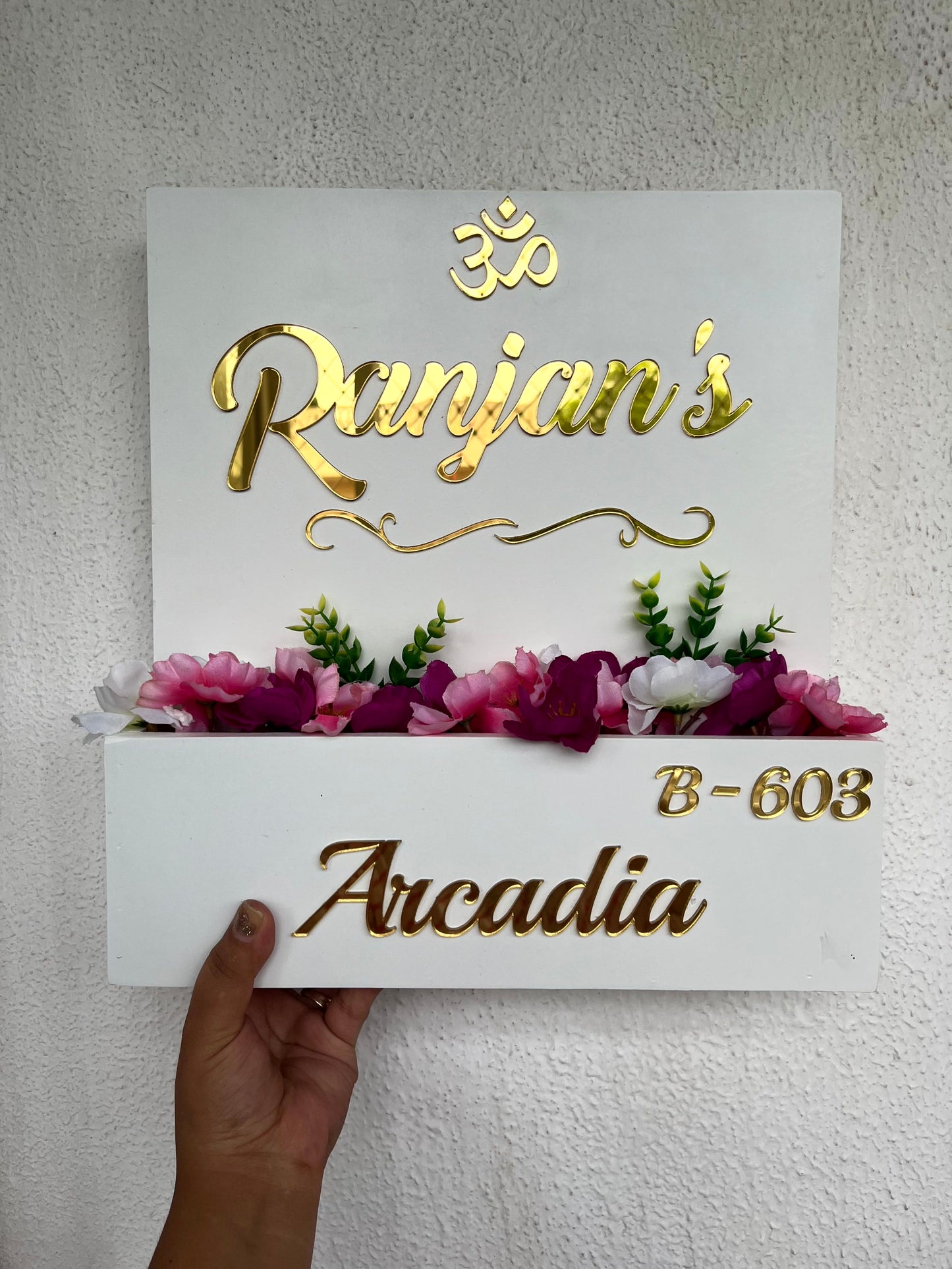 White Floral Box Nameplate