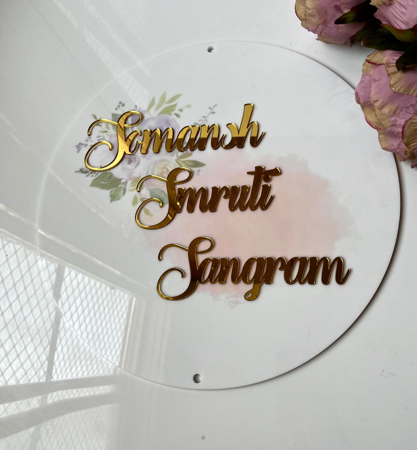 White Floral Print Nameplate