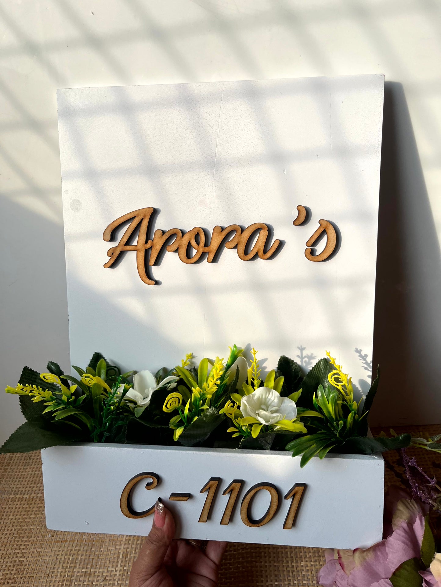 White Fiber-board Planter Nameplate