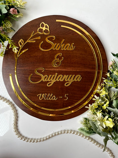 Wooden Floral Ring Nameplate