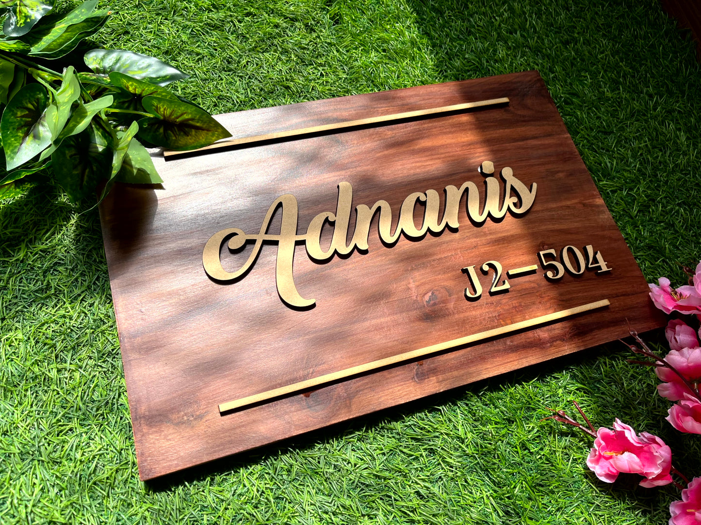 Beige Detailing Wooden Nameplate